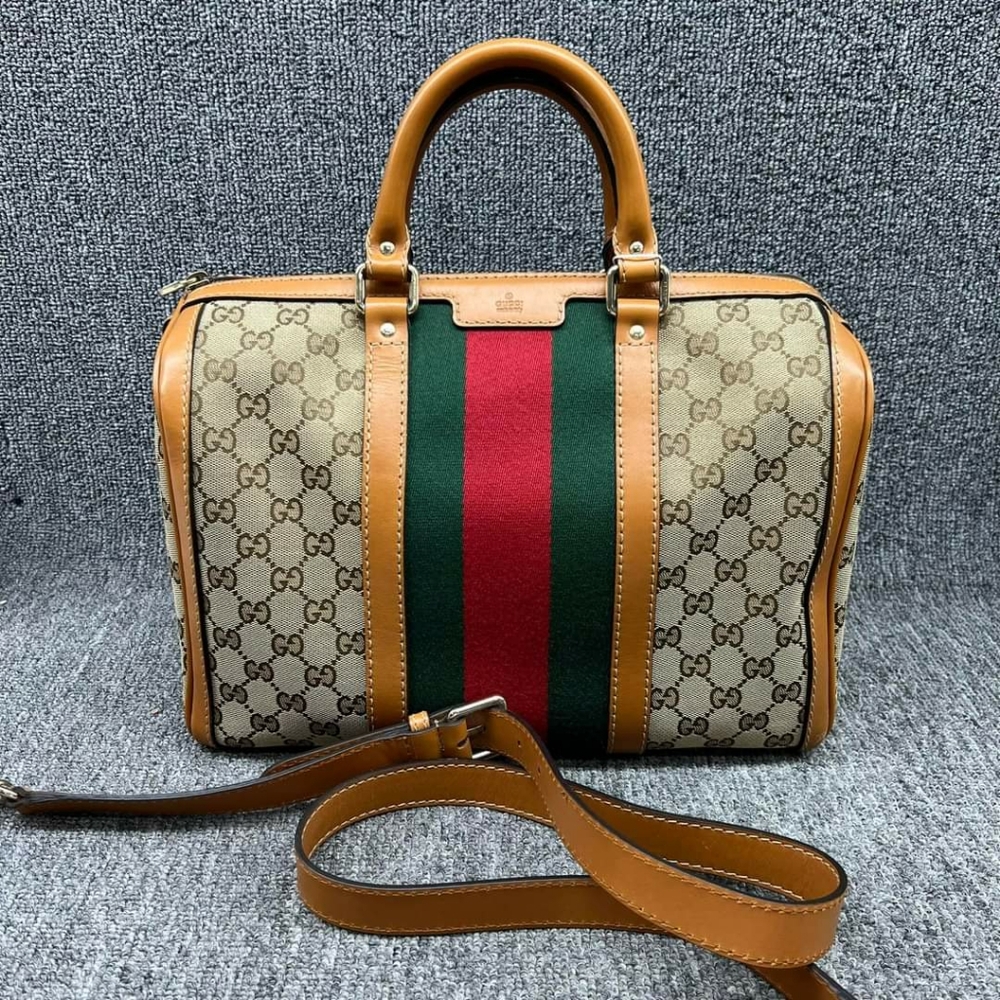 100% Authentic GUCCI Boston GG Cloth Satchel Bag - Picture 1 of 16